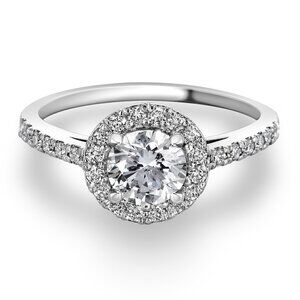 Diamond Halo Engagement Ring Real Round Shape 14k White Gold Treated 1.20 TCW